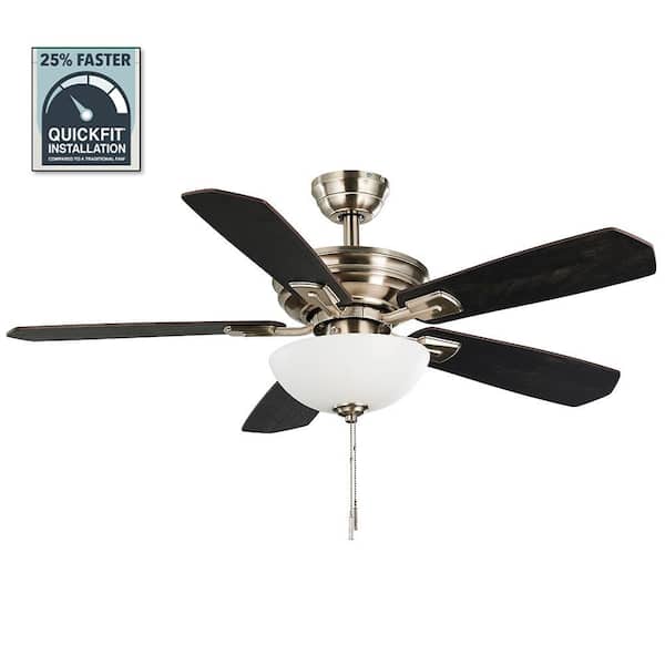 Hampton Bay Wellston II 44 in. Indoor LED Brushed Nickel Dry Rated Downrod Ceiling Fan with Light Kit and 5 Reversible Blades