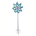 Blue Floral Kinetic Dual Outdoor Wind Spinner
