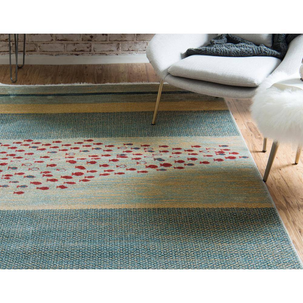 Blue and Beige Striped Synthetic 5' x 8' Area Rug