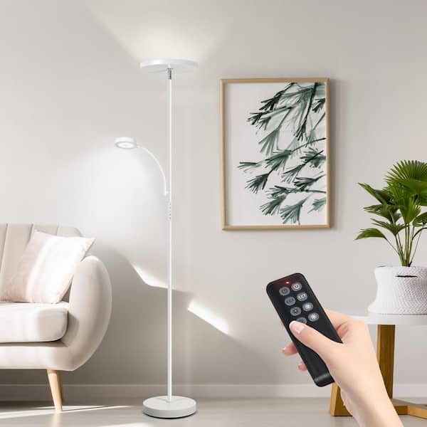 BICIK Modern Slim 71in. White Dimmable Torchiere Floor Lamp with Reading Side Light and Remote Control