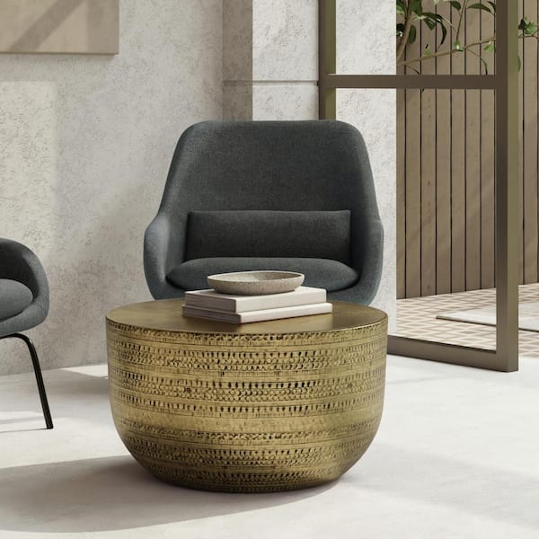 Simpli Home Johnsen 30 in. W Antique Gold Metal Coffee Table