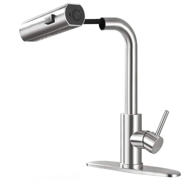 Single Handle 360° Spout Swivel 13 in. H Pull-Down Sprayer Kitchen Faucet with Advanced Spray in Brushed Nickel