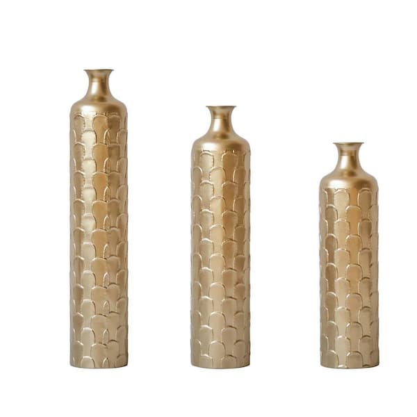 Unbranded Gold Floor Metal Vases Tall Decorative Floor Vases (Set of 3) Metallic Centerpiece Bottle 25.2in./29. 33 in./34.25 in. H