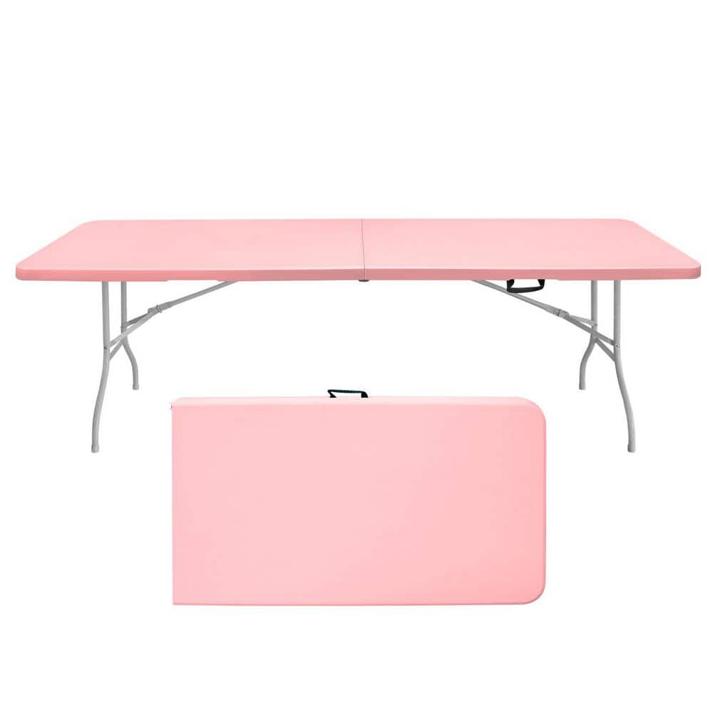 96 in. Pink Rectangle Plastic Picnic Table, Folding Portable Table for Camping, Picnics and Parties