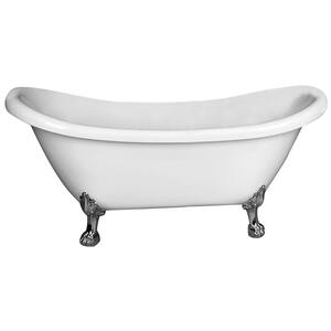 Meryl 63 in. Acrylic Double Slipper Clawfoot Non-Whirlpool Bathtub in White with No Faucet Holes and CP Feet