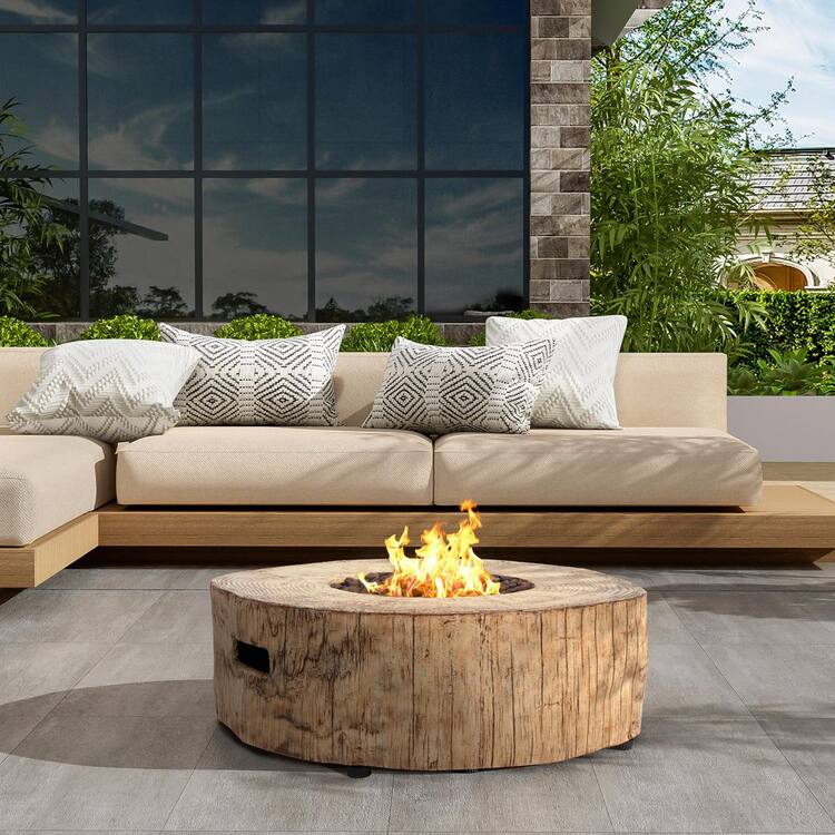 CHRISTOPHER KNIGHT HOME Amir 28 in. 30000 BTU Patio Mgo Lightweight Concrete Propane Outdoor Fire Pit Wood Pattern Brown