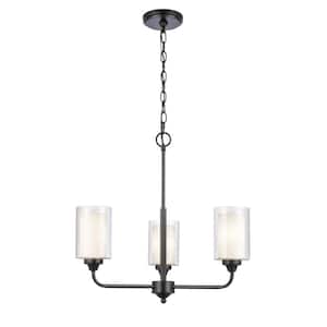 Fairbank 3-Light Matte Black Shaded Pendant Light with White & Clear Glass Shade