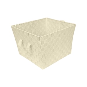10 in. H x 15 in. W x 13 in. D White Fabric Cube Storage Bin