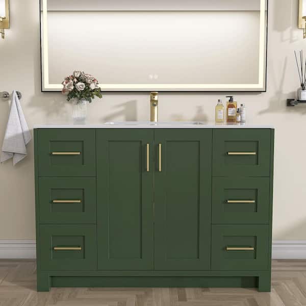 Getpro 48 in. W x 22 in. D x 35 in. H Single Sink Freestanding Bath Vanity in Green with White Solid Surface Top and Basin