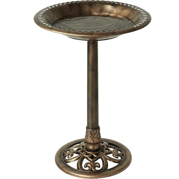 Outdoor Garden Bird Bath: Bronze Weather-Resistant Polyresin, 27 in.