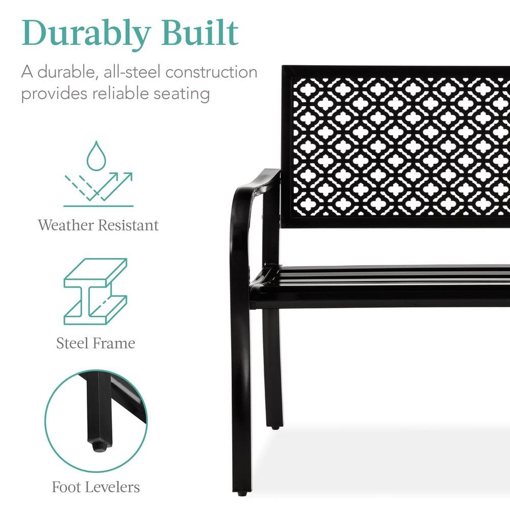 Elegant Geometric Steel Outdoor Bench in Black