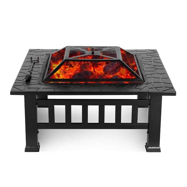 Moda Furnishings Halen Upland 32 in. W x 32 in D x 18 in. H Square Steel Fueled by Charcoal or Wood Fire Pit, Black