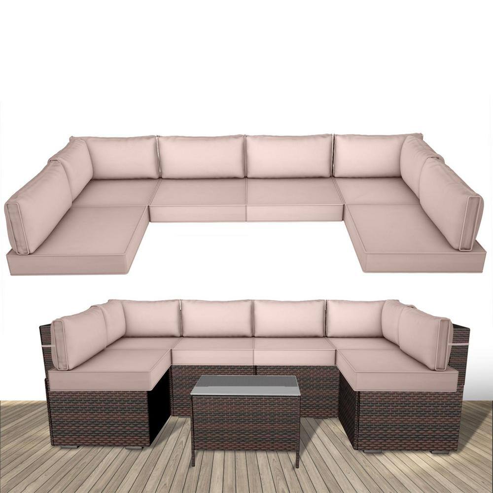 6 Seat Waterproof Outdoor Replacement Cushions, 102.4 x 47.2 x 13.7 in.-14-Piece UV-Protection Patio Sectional Cushions