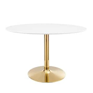 Verne 48 in. Oval Dining Table with White Wood Top with Gold Metal Base