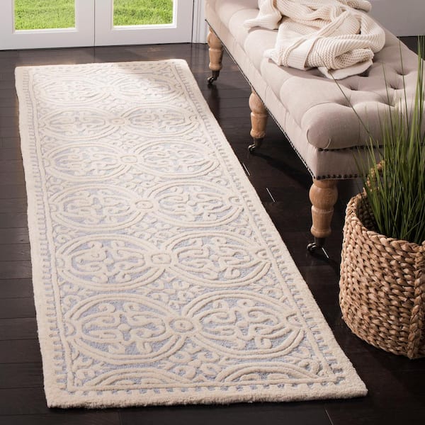 Cambridge Light Blue/Ivory 3 ft. x 16 ft. Geometric Medallion Runner Rug