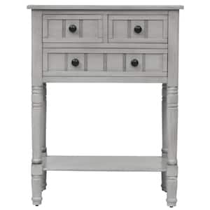 24 in. Rectangle Gray Wash Wood Console Table with 3-Storage Drawers
