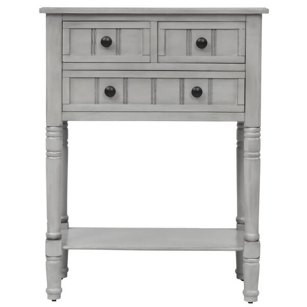 Qualler 24 in. Rectangle Gray Wash Wood Console Table with 3-Storage ...