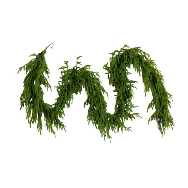 9 ft. Pre-Lit Artificial Real Touch Norfolk Island Pine Garland with 50-Warm White LED Lights and Natural Look