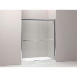 Gradient 59-5/8 in. x 70-1/16 in. Semi-Frameless Sliding Shower Door in Bright Polished Silver with Frosted Glass