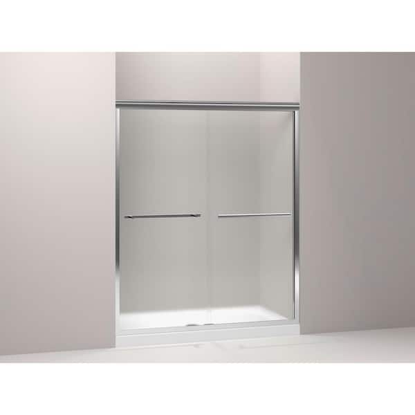 Gradient 59-5/8 in. x 70-1/16 in. Semi-Frameless Sliding Shower Door in Bright Polished Silver with Frosted Glass