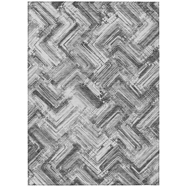 Gray, Silver, Ivory 9 ft. x 12 ft. Woven Geometric Polyester Rectangle Indoor/Outdoor Area Rug