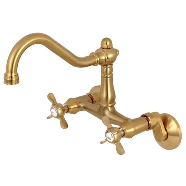 Kingston Brass Essex 2-Handle Wall-Mount Standard Kitchen Faucet in Brushed Brass