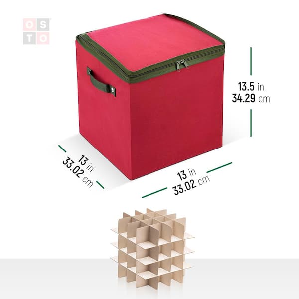 OSTO 13.5 in. Red Vinyl Plastic Ornament Storage Box (64-Ornaments)