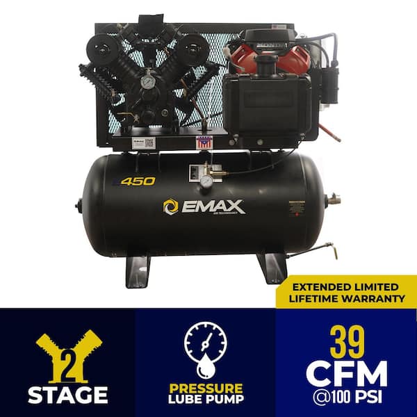 Industrial E450 Series 60 Gal. 175 PSI 18HP 39CFM 2-Stage Stationary Honda Driven Air Compressor