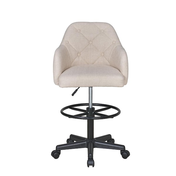 VECELO Premium Beige Swivel Drafting Chair with Adjustable Height and Lumbar Support for Home Office Office Stool