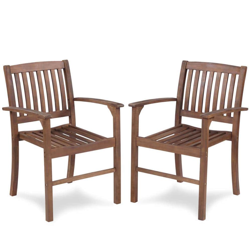 Brown Acacia Wood Outdoor Dining Chair Patio Lounge Chair Modern Farmhouse 