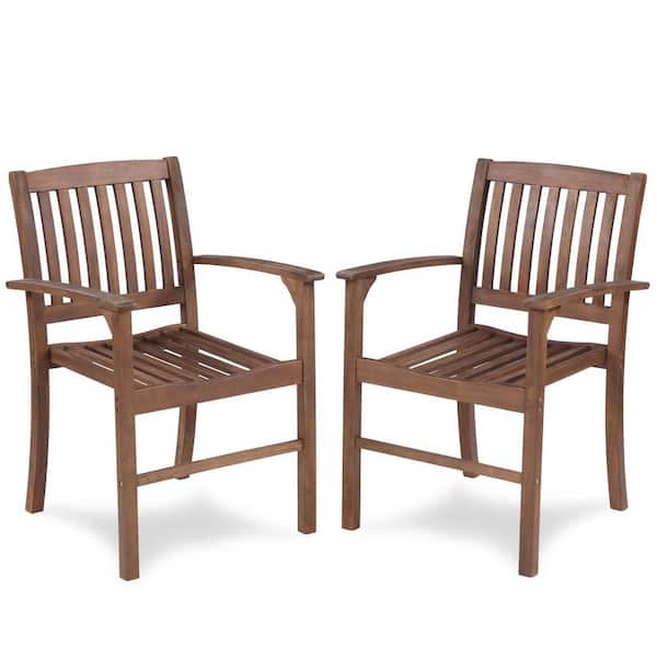 Unbranded Brown Acacia Wood Outdoor Dining Chair Patio Lounge Chair Modern Farmhouse Chair for Garden Poolside Balcony