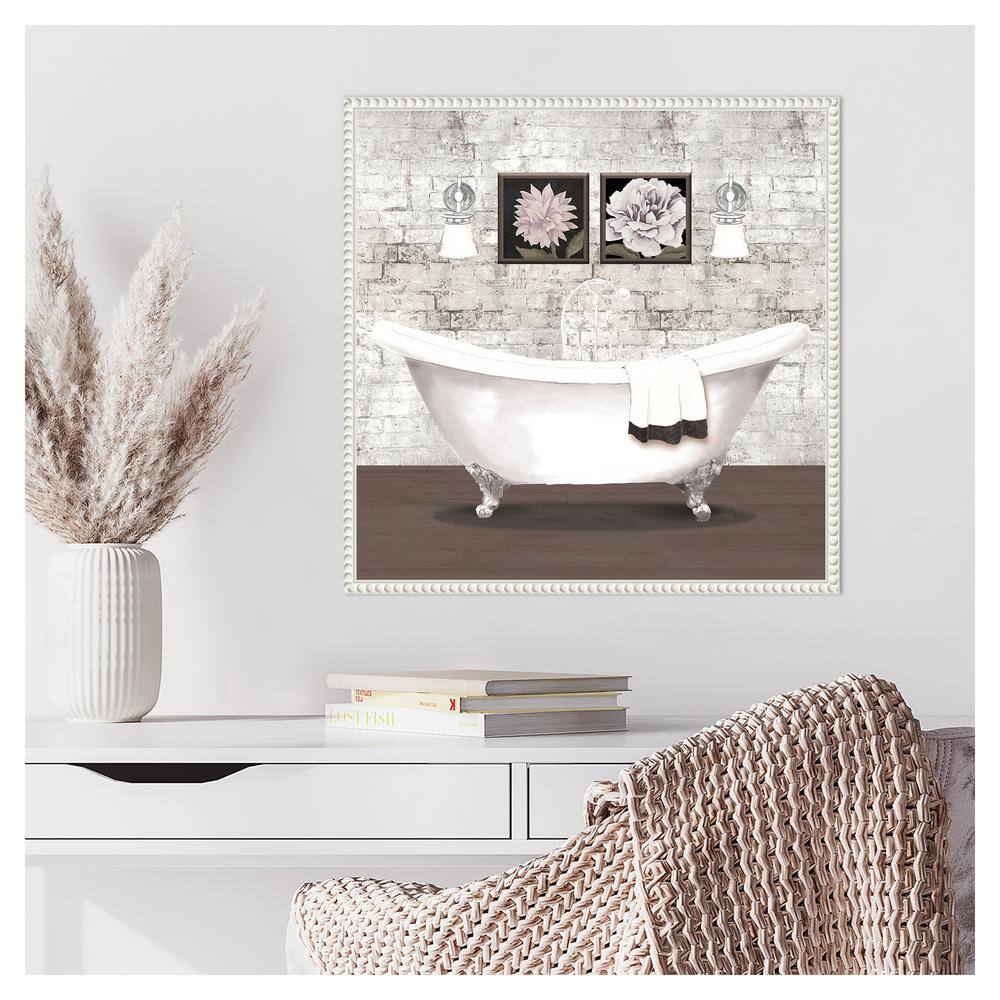 22"x22" Brick Bath I White Canvas Wall Art with Beaded Frame