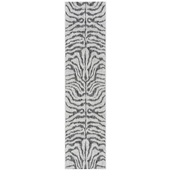 SAFAVIEH Courtyard Gray/Black 2 ft. x 7 ft. Zebra Indoor/Outdoor Patio  Runner Rug