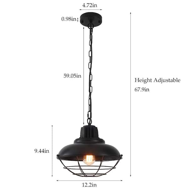 LWYTJO 60-Watt 1-Light Black Shaded Pendant Light with Cage