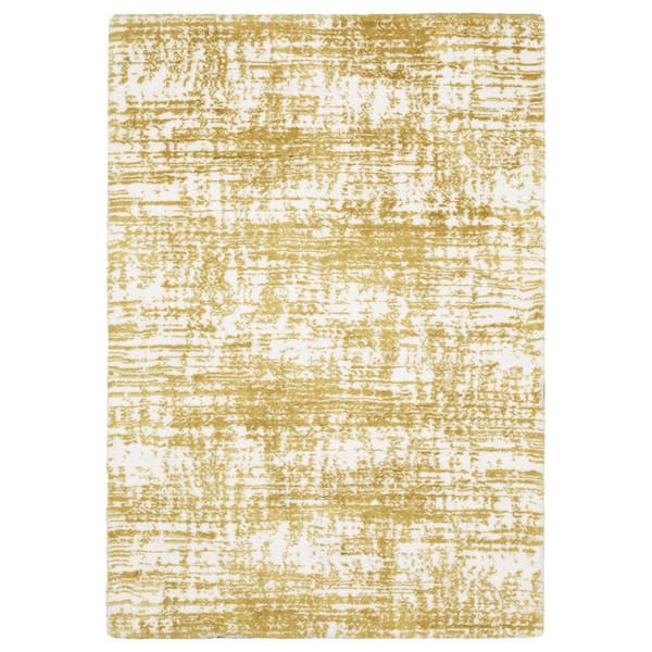 AVERLEY HOME Gale Gold/Ivory 4 ft. x 6 ft. Abstract Etched Lines Gridwork Polyester Indoor Area Rug