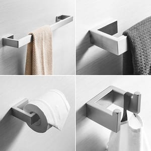 Stainless Steel 4-Piece Bathroom Accessories Set Wall Mounted in Silver