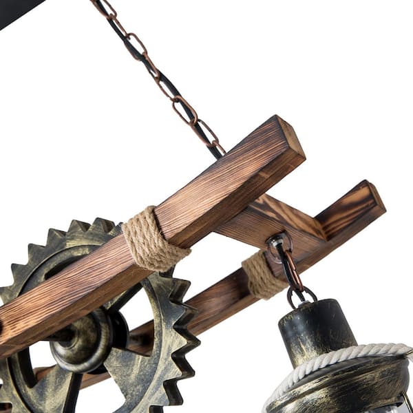 OUKANING 2-Light Brown Retro Industrial Gear Shape Farmhouse