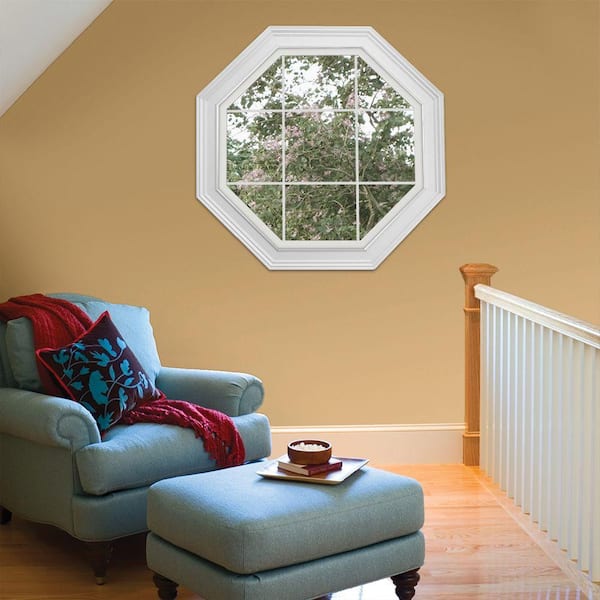 35.5 in. x 35.5 in. V-2500 Series White Vinyl Fixed Octagon Geometric Window with Colonial Grids/Grilles