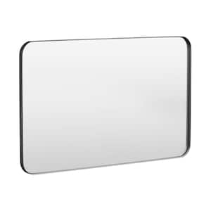 48 in. W x 30 in. H Tempered Glass Rectangular Framed Wall-Mounted Bathroom Vanity Mirror in Black