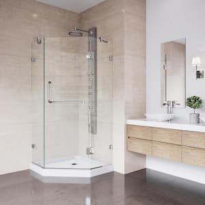 Piedmont 36 in. L x 36 in. W x 77 in. H Frameless Pivot Neo-angle Shower Enclosure in Brushed Nickel with Clear Glass