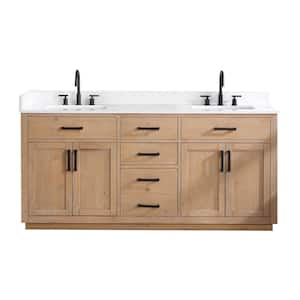 Gavino 72 in. W x 22 in. D x 34 in. H Bath Vanity in Light Brown with Grain White Composite Stone Top