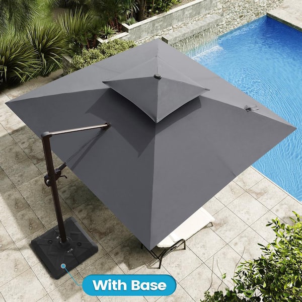 Crestlive Products 11 ft. x 11 ft. Double Top Cantilever Tilt Patio Umbrella in Dark Gray with 220 lbs. Base Stand