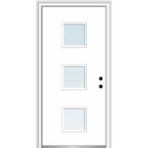 36 in. x 80 in. Aveline Left-Hand Inswing 3-Lite Clear Low-E Modern Painted Steel Prehung Front Door on 4-9/16 in. Frame