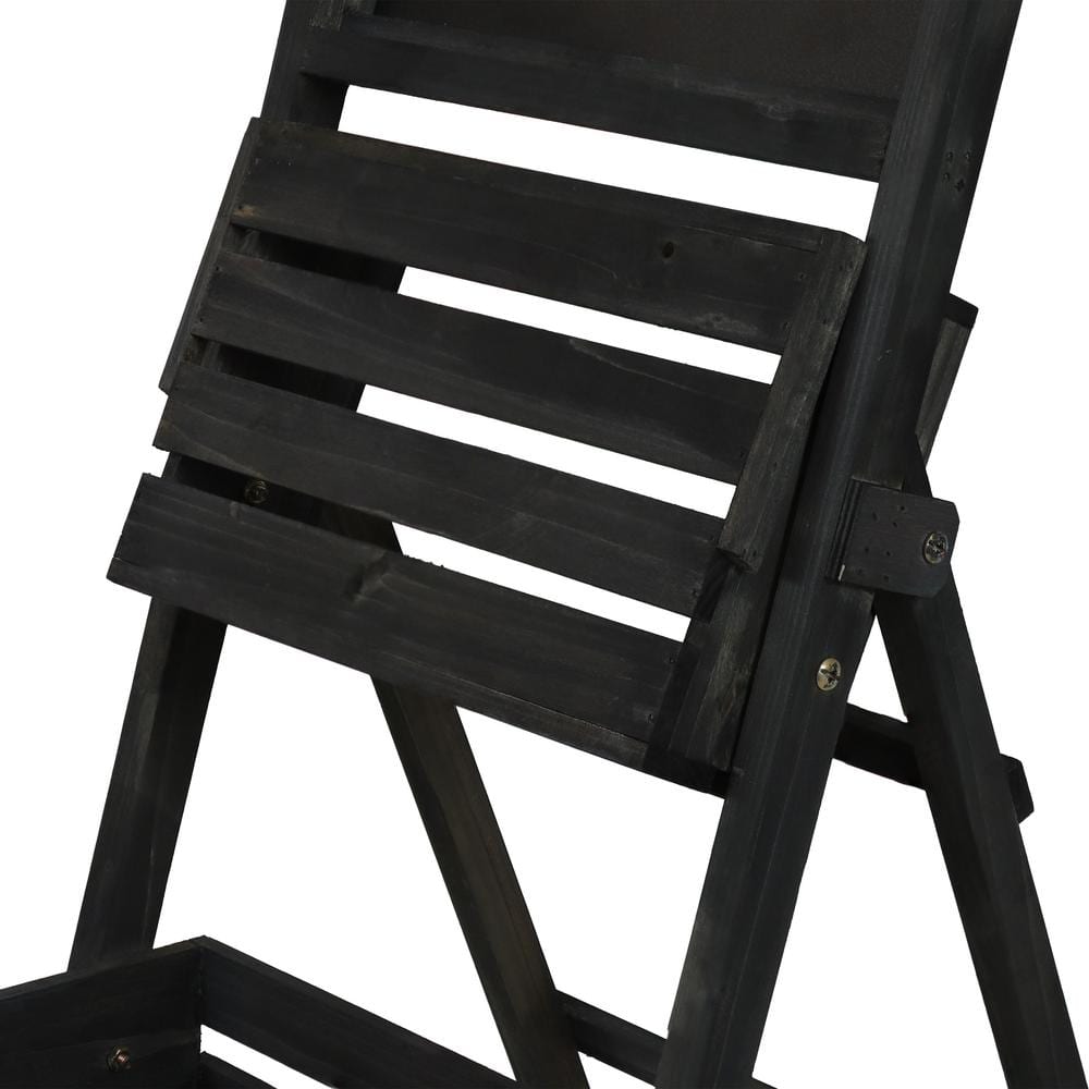 Black Fir Wood 3-Tier Ladder Plant Stand with Chalkboard