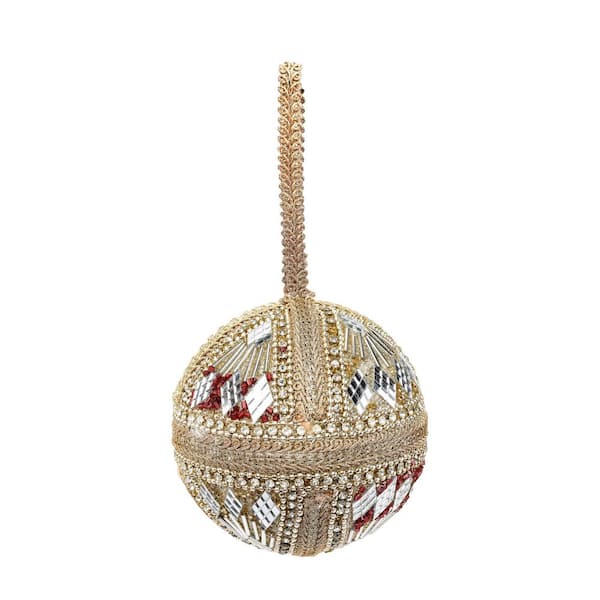 Unbranded Versailles Red and Gold Glace Ornate Handcrafted Globe Christmas Ornament (4-Pack)