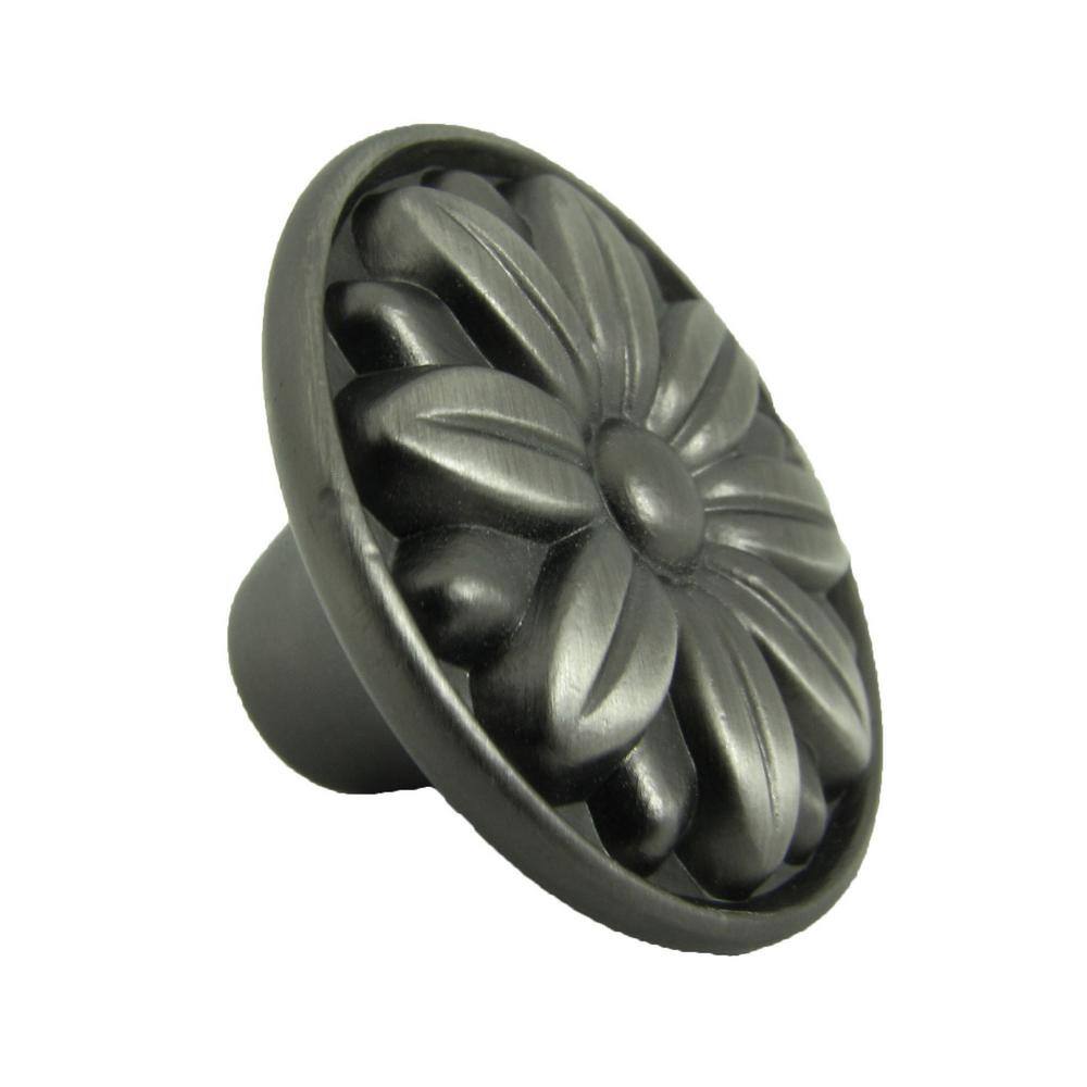 Weathered Nickel Round Flower Embossed Cabinet Knob Set