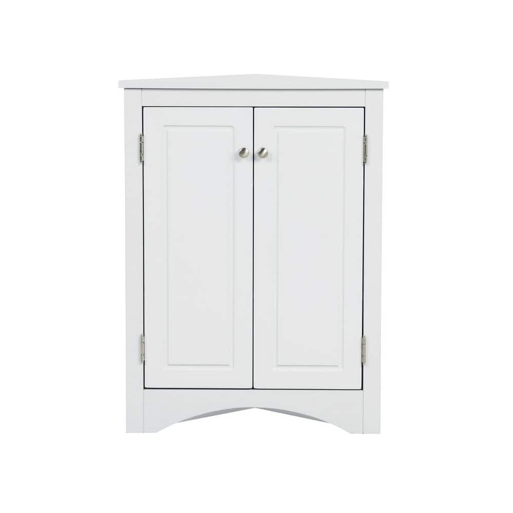 White Triangle Bathroom Storage Cabinet with Adjustable Shelves, Freestandi