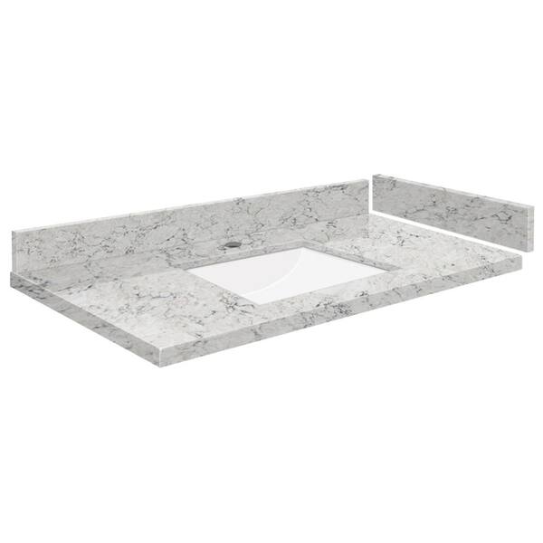 Transolid Silestone 33.75 in. W x 22.25 in. D Quartz White Rectangular Single Sink Vanity Top in Pietra