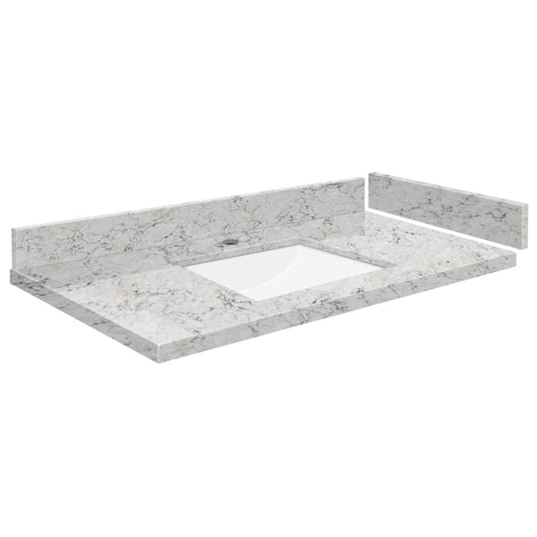Transolid Silestone 34.5 in. W x 22.25 in. D Quartz White Rectangular Single Sink Vanity Top in Pietra