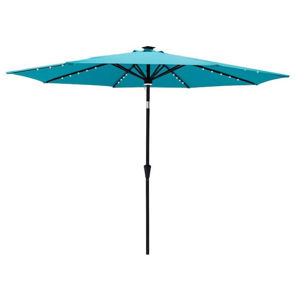 C-Hopetree 10 ft. Aluminum Market Solar Tilt Patio Umbrella with LED Lights in Aqua Blue Solution Dyed Polyester